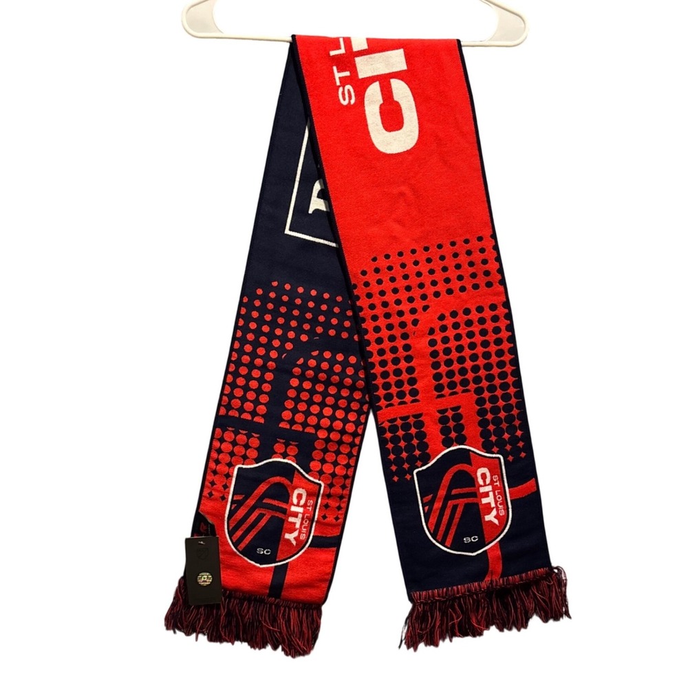 NWT St Louis City SC MLS Soccer Scarf Red Navy Blue Knit Fan Scarf